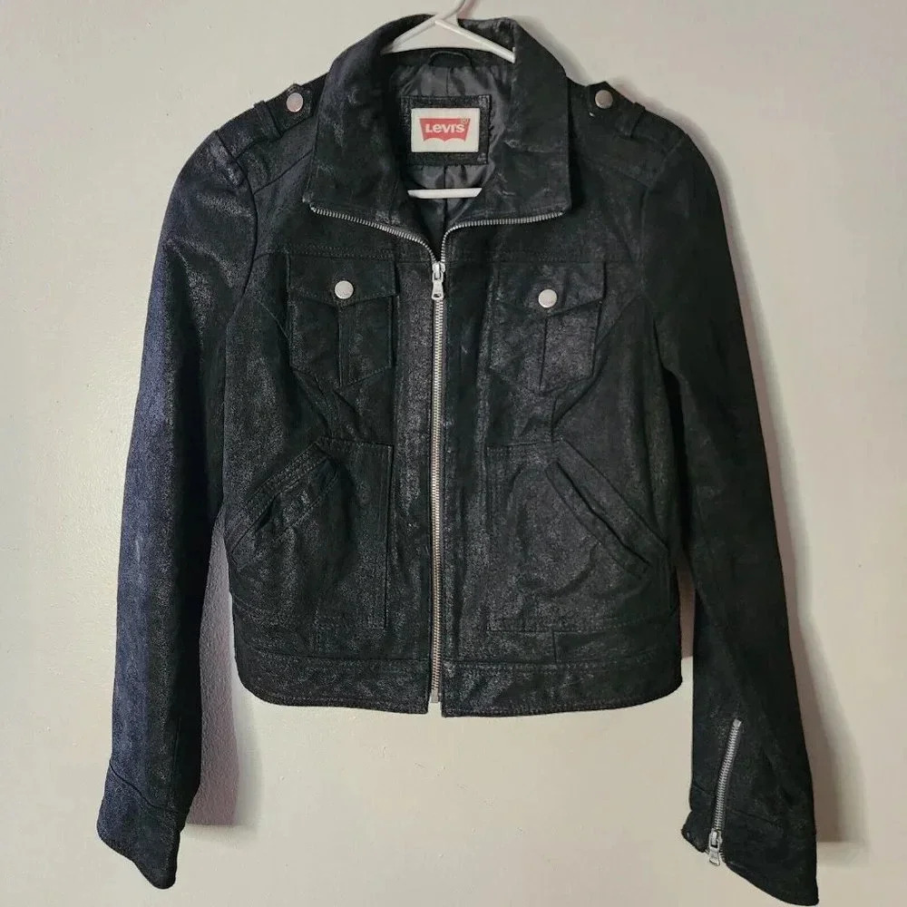 LEVI'S VINTAGE Womens SUEDE Leather Zip Front penny lane Black med Dark Academia